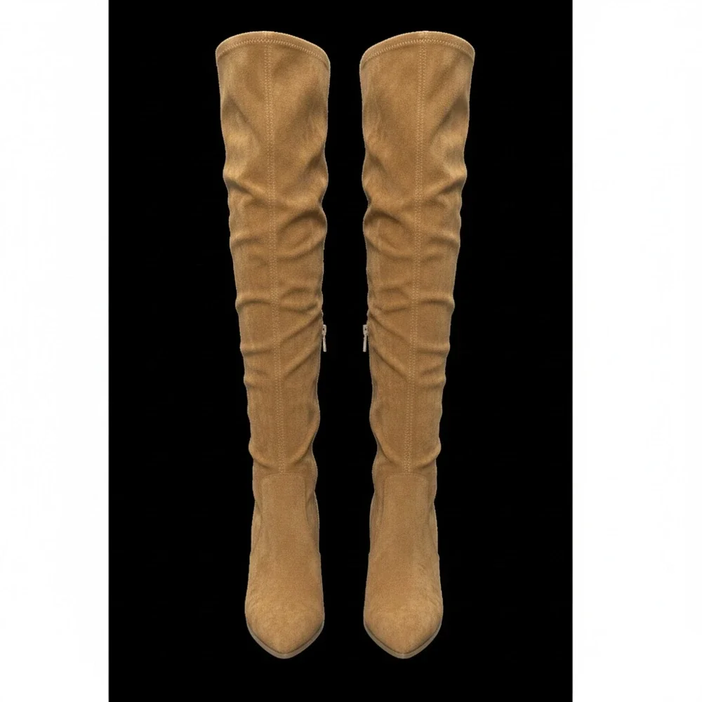 Cape Robbin Camel Suede Over-The-Knee Boots with Block Heel